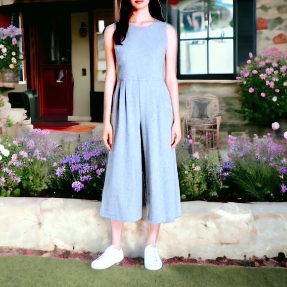 $278 Eileen Fisher Vintage Speckle Jumpsuit Medium 10 12 Gray Organic Cotton NWT